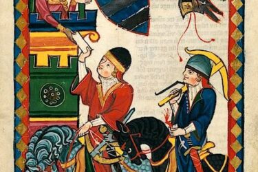 Herrand II. von Wildon Seite 201r Codex Manesse Miniatur des Herrand von Wildon besch 375x250 - Herrand von Wildon – Buchmalerei