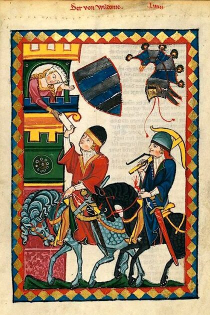 Herrand von Wildon – Buchmalerei Herrand II. von Wildon Seite 201r Codex Manesse Miniatur des Herrand von Wildon besch 420x628 - Herrand von Wildon – Buchmalerei